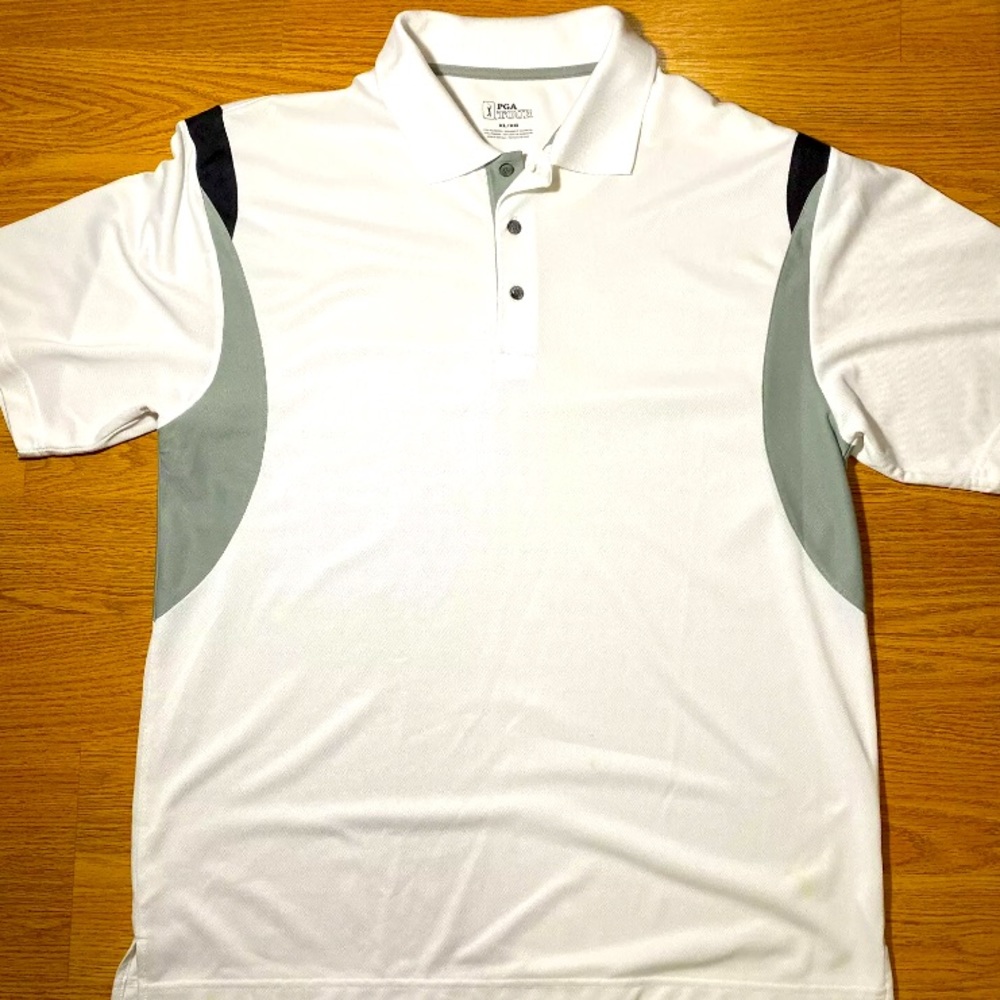PGA Tour Golf Shirt MEN XL White gray Dri Fit